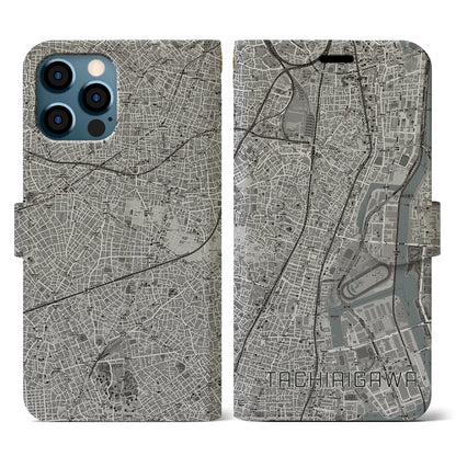 【立会川（東京都）】地図柄iPhoneケース（手帳タイプ）モノトーン・iPhone 12 / 12 Pro 用