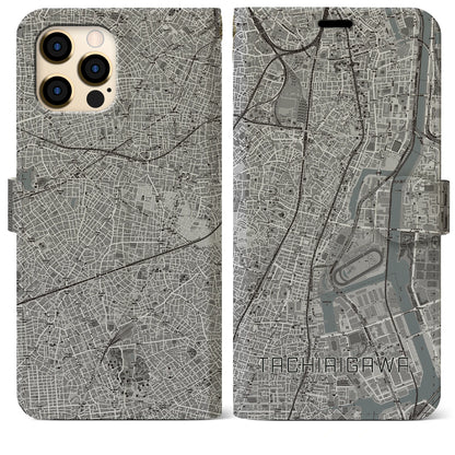 【立会川（東京都）】地図柄iPhoneケース（手帳タイプ）モノトーン・iPhone 12 Pro Max 用