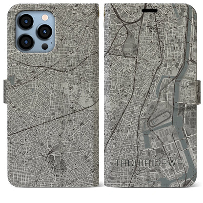 【立会川（東京都）】地図柄iPhoneケース（手帳タイプ）モノトーン・iPhone 13 Pro Max 用