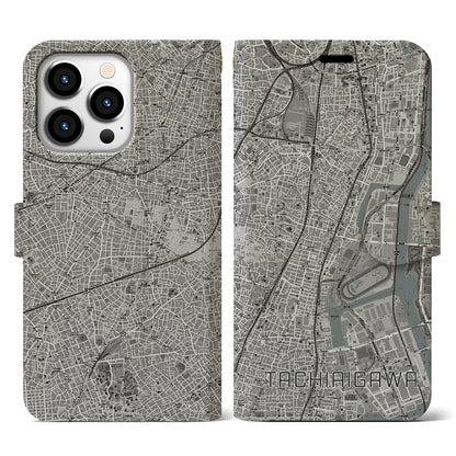 【立会川（東京都）】地図柄iPhoneケース（手帳タイプ）モノトーン・iPhone 13 Pro 用