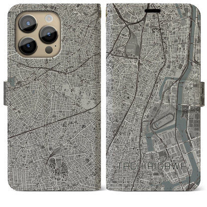 【立会川（東京都）】地図柄iPhoneケース（手帳タイプ）モノトーン・iPhone 14 Pro Max 用