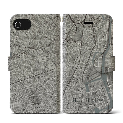 【立会川（東京都）】地図柄iPhoneケース（手帳タイプ）モノトーン・iPhone SE（第3 / 第2世代） / 8 / 7 / 6s / 6 用