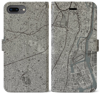 【立会川（東京都）】地図柄iPhoneケース（手帳タイプ）モノトーン・iPhone 8Plus /7Plus / 6sPlus / 6Plus 用