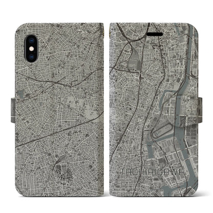 【立会川（東京都）】地図柄iPhoneケース（手帳タイプ）モノトーン・iPhone XS / X 用