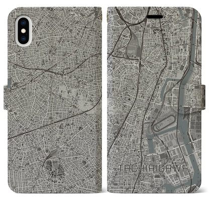 【立会川（東京都）】地図柄iPhoneケース（手帳タイプ）モノトーン・iPhone XS Max 用