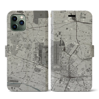 【立飛（東京都）】地図柄iPhoneケース（手帳タイプ）モノトーン・iPhone 11 Pro 用