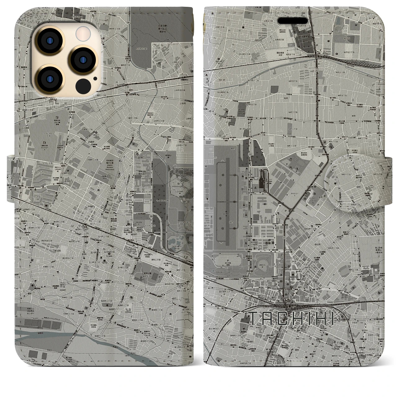 【立飛】地図柄iPhoneケース（手帳両面タイプ・モノトーン）iPhone 12 Pro Max 用