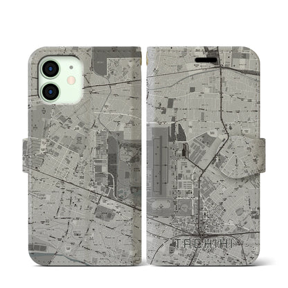 【立飛（東京都）】地図柄iPhoneケース（手帳タイプ）モノトーン・iPhone 12 mini 用