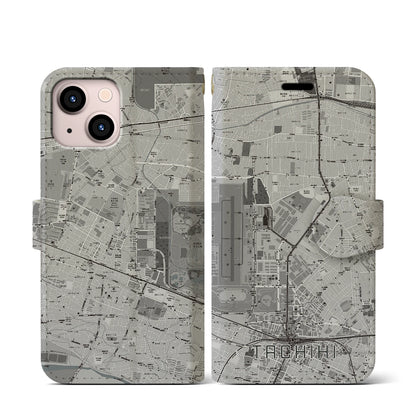 【立飛（東京都）】地図柄iPhoneケース（手帳タイプ）モノトーン・iPhone 13 mini 用