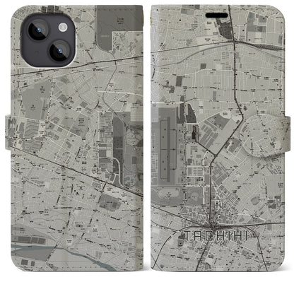 【立飛（東京都）】地図柄iPhoneケース（手帳タイプ）モノトーン・iPhone 14 Plus 用