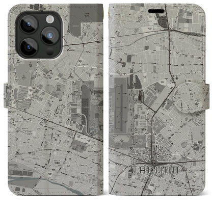 【立飛（東京都）】地図柄iPhoneケース（手帳タイプ）モノトーン・iPhone 15 Pro Max 用