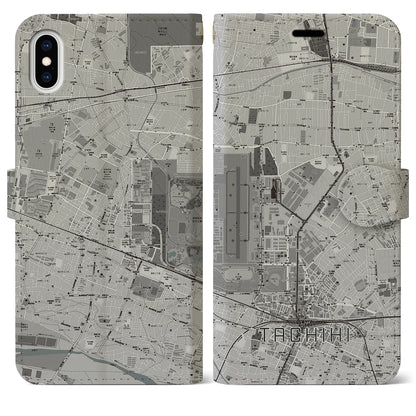 【立飛（東京都）】地図柄iPhoneケース（手帳タイプ）モノトーン・iPhone XS Max 用