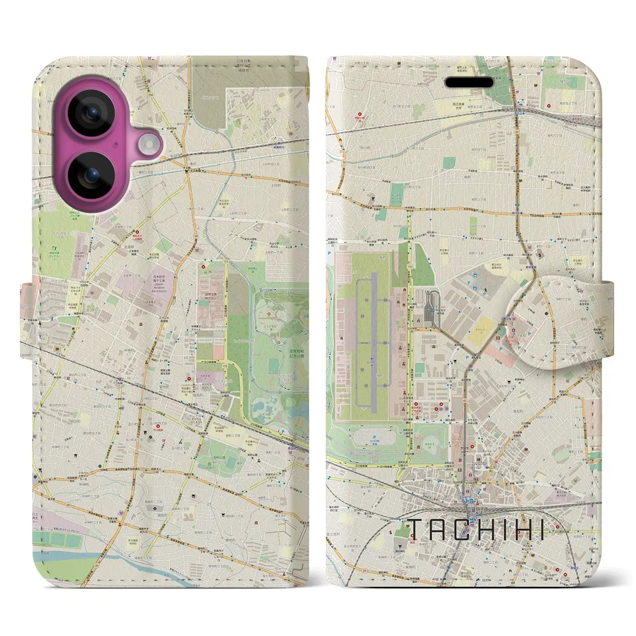 【立飛（東京都）】地図柄iPhoneケース（手帳タイプ）ナチュラル・iPhone 16 Pro 用