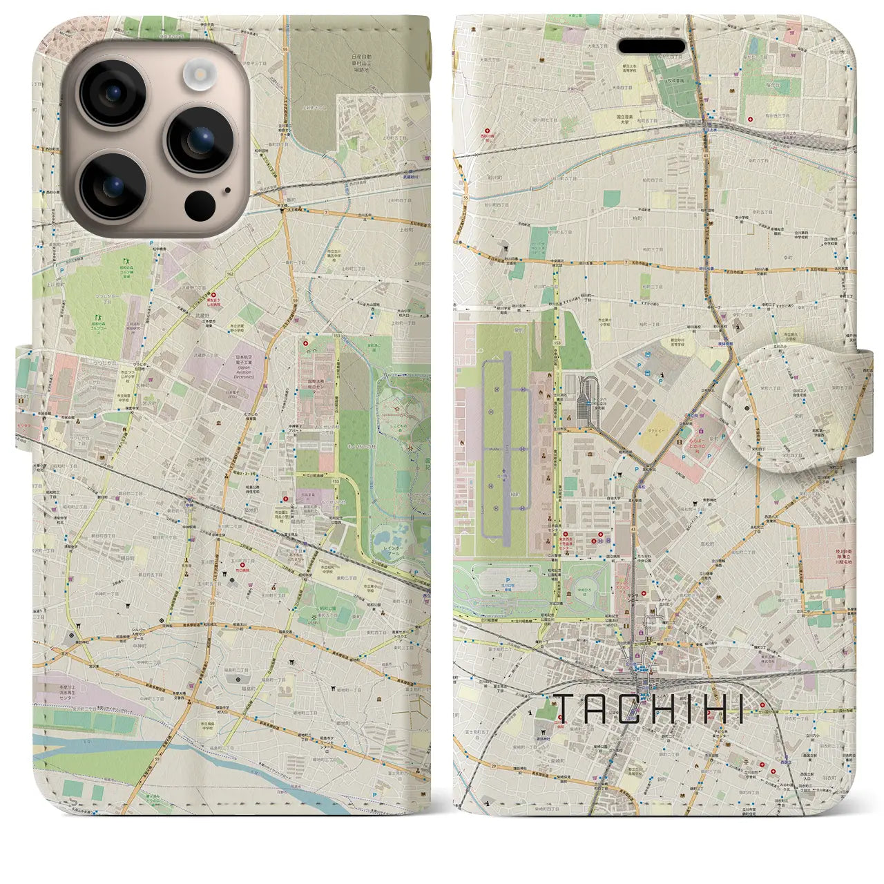 【立飛（東京都）】地図柄iPhoneケース（手帳タイプ）ナチュラル・iPhone 16 Plus 用