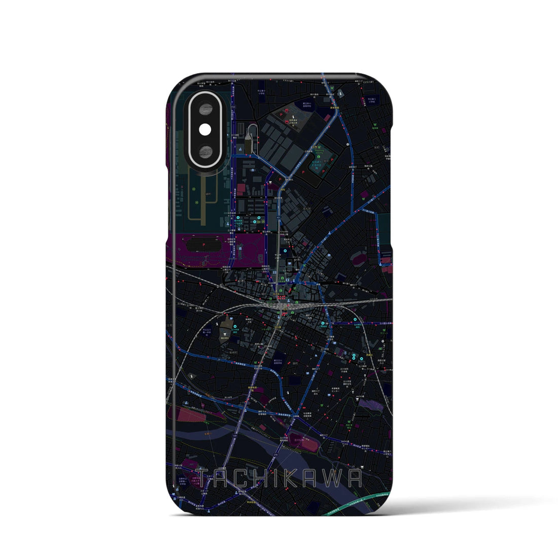 【立川（東京都）】地図柄iPhoneケース（バックカバータイプ）ブラック・iPhone XS / X 用