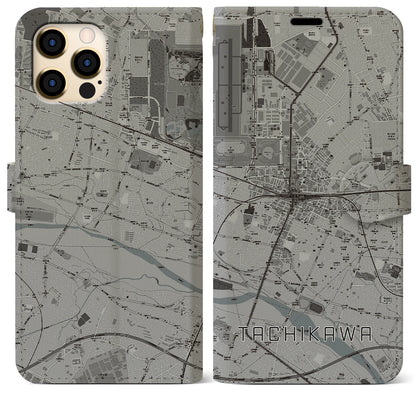 【立川（東京都）】地図柄iPhoneケース（手帳タイプ）モノトーン・iPhone 12 Pro Max 用