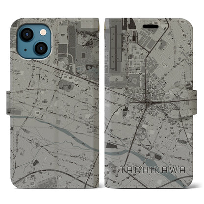 【立川（東京都）】地図柄iPhoneケース（手帳タイプ）モノトーン・iPhone 13 用