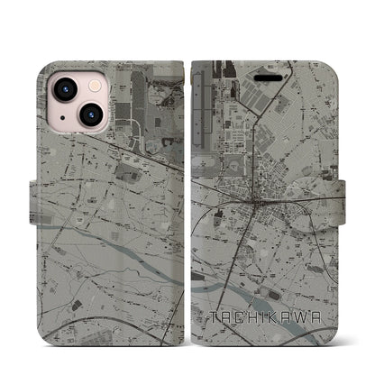 【立川（東京都）】地図柄iPhoneケース（手帳タイプ）モノトーン・iPhone 13 mini 用