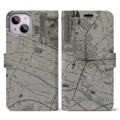 【立川（東京都）】地図柄iPhoneケース（手帳タイプ）モノトーン・iPhone 14 用