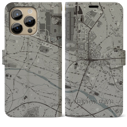 【立川（東京都）】地図柄iPhoneケース（手帳タイプ）モノトーン・iPhone 14 Pro Max 用
