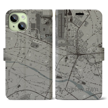 【立川（東京都）】地図柄iPhoneケース（手帳タイプ）モノトーン・iPhone 15 用
