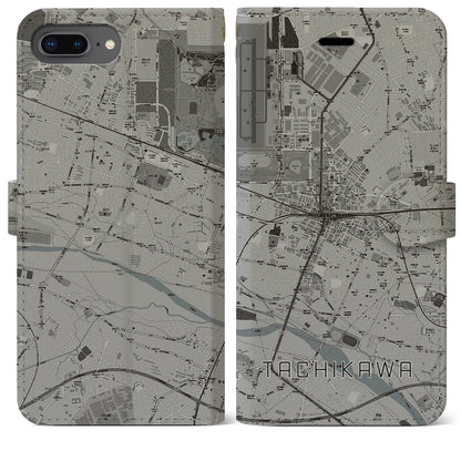 【立川（東京都）】地図柄iPhoneケース（手帳タイプ）モノトーン・iPhone 8Plus /7Plus / 6sPlus / 6Plus 用