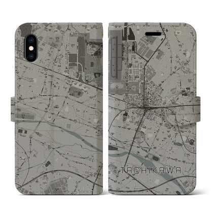 【立川（東京都）】地図柄iPhoneケース（手帳タイプ）モノトーン・iPhone XS / X 用
