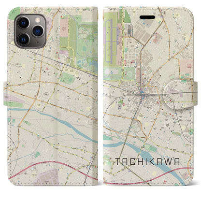 【立川（東京都）】地図柄iPhoneケース（手帳タイプ）ナチュラル・iPhone 11 Pro Max 用