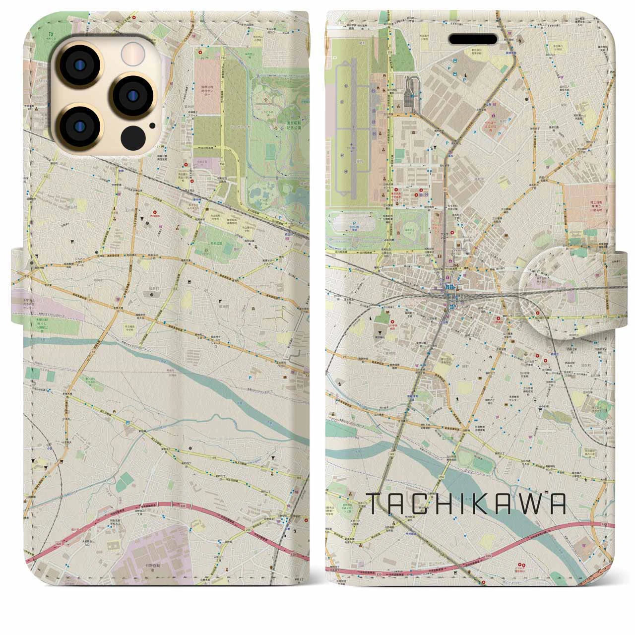 【立川】地図柄iPhoneケース（手帳両面タイプ・ナチュラル）iPhone 12 Pro Max 用