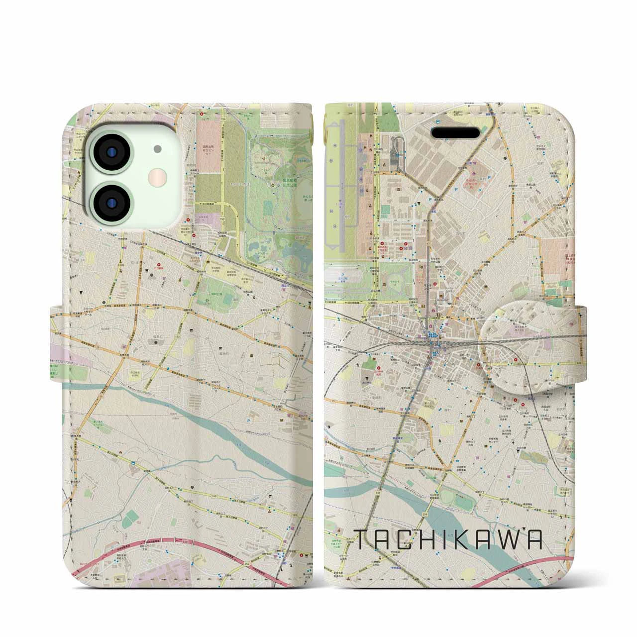 【立川】地図柄iPhoneケース（手帳両面タイプ・ナチュラル）iPhone 12 mini 用