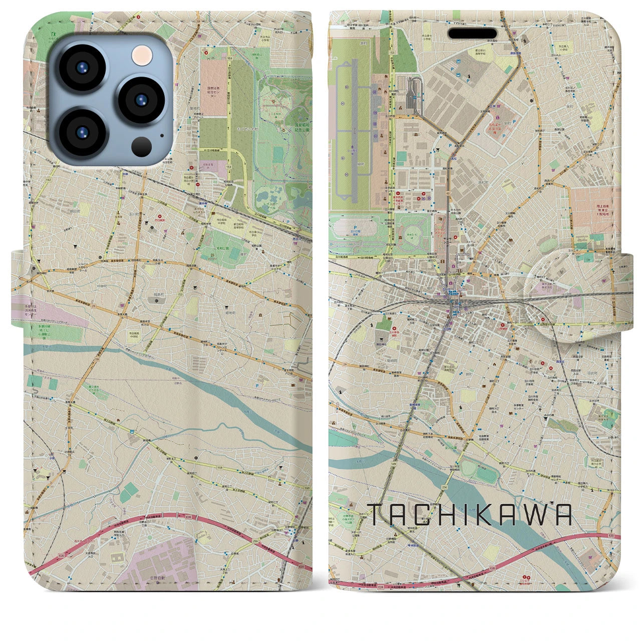 【立川】地図柄iPhoneケース（手帳両面タイプ・ナチュラル）iPhone 13 Pro Max 用
