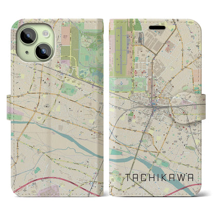 【立川（東京都）】地図柄iPhoneケース（手帳タイプ）ナチュラル・iPhone 15 用