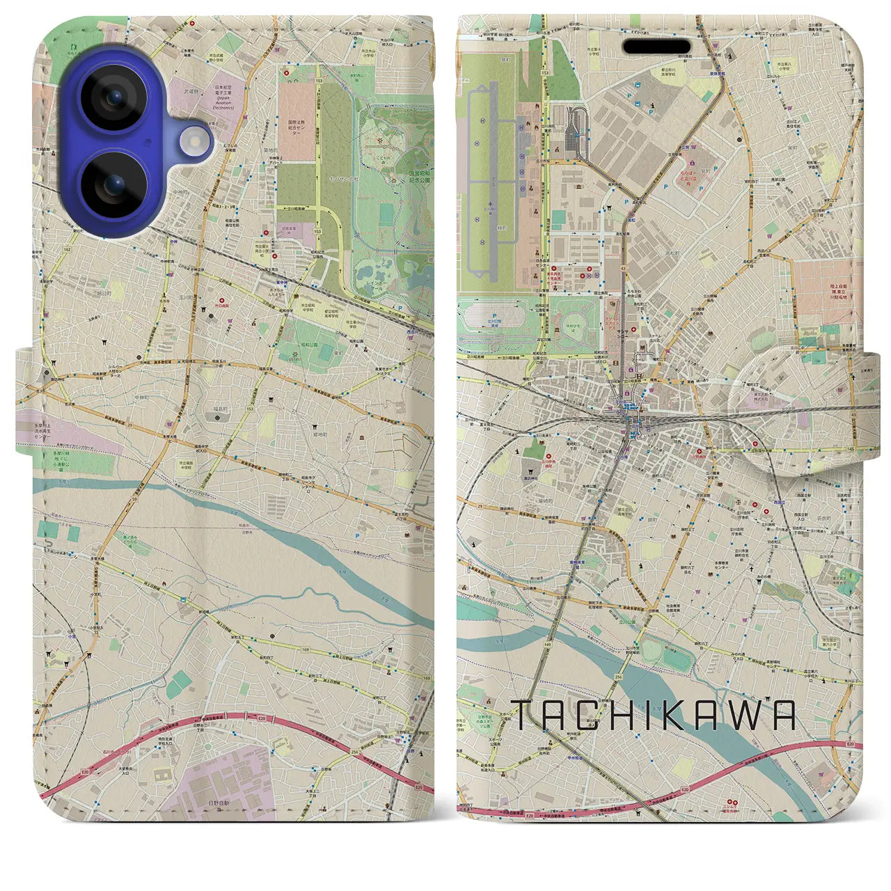 【立川（東京都）】地図柄iPhoneケース（手帳タイプ）ナチュラル・iPhone 16 Pro Max 用