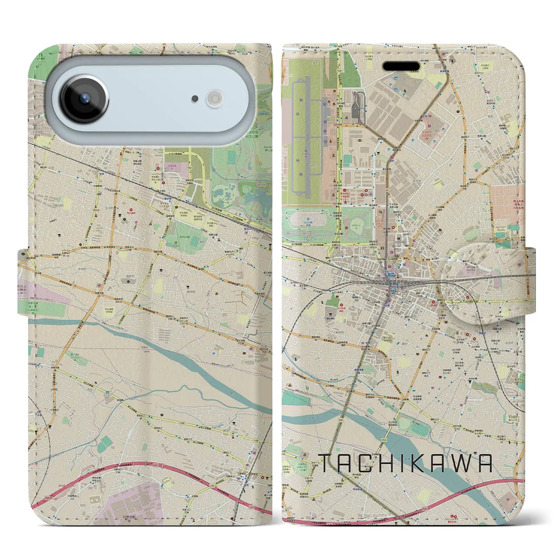 【立川（東京都）】地図柄iPhoneケース（手帳タイプ）ナチュラル・iPhone 17 Pro Max 用