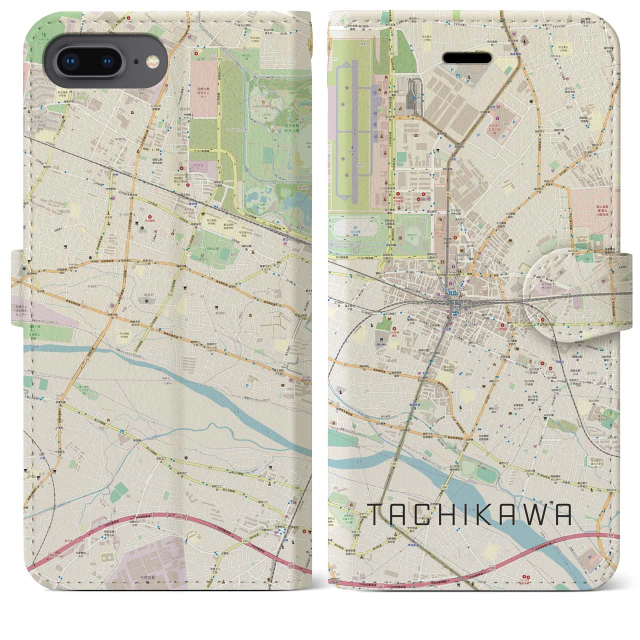 【立川】地図柄iPhoneケース（手帳両面タイプ・ナチュラル）iPhone 8Plus /7Plus / 6sPlus / 6Plus 用