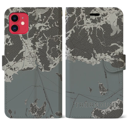 【忠海（広島県）】地図柄iPhoneケース（手帳タイプ）モノトーン・iPhone 11 用