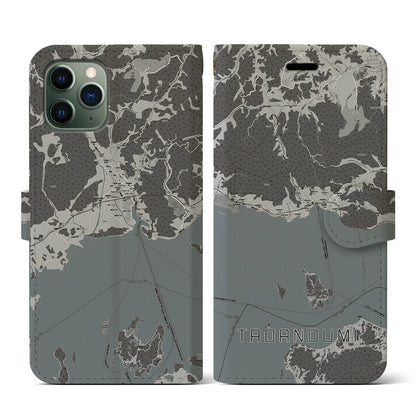 【忠海（広島県）】地図柄iPhoneケース（手帳タイプ）モノトーン・iPhone 11 Pro 用
