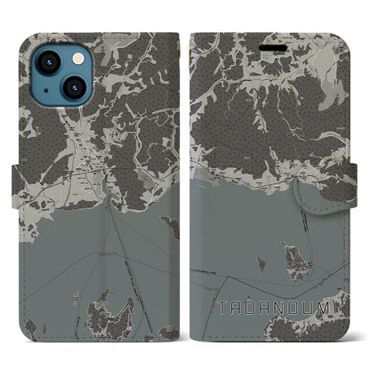 【忠海（広島県）】地図柄iPhoneケース（手帳タイプ）モノトーン・iPhone 13 用