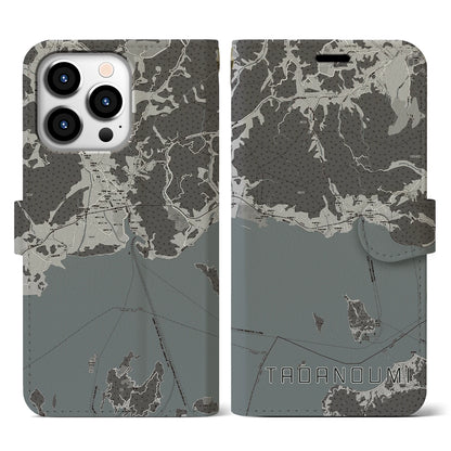 【忠海（広島県）】地図柄iPhoneケース（手帳タイプ）モノトーン・iPhone 13 Pro 用