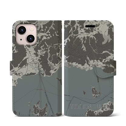 【忠海（広島県）】地図柄iPhoneケース（手帳タイプ）モノトーン・iPhone 13 mini 用