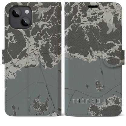 【忠海（広島県）】地図柄iPhoneケース（手帳タイプ）モノトーン・iPhone 14 Plus 用