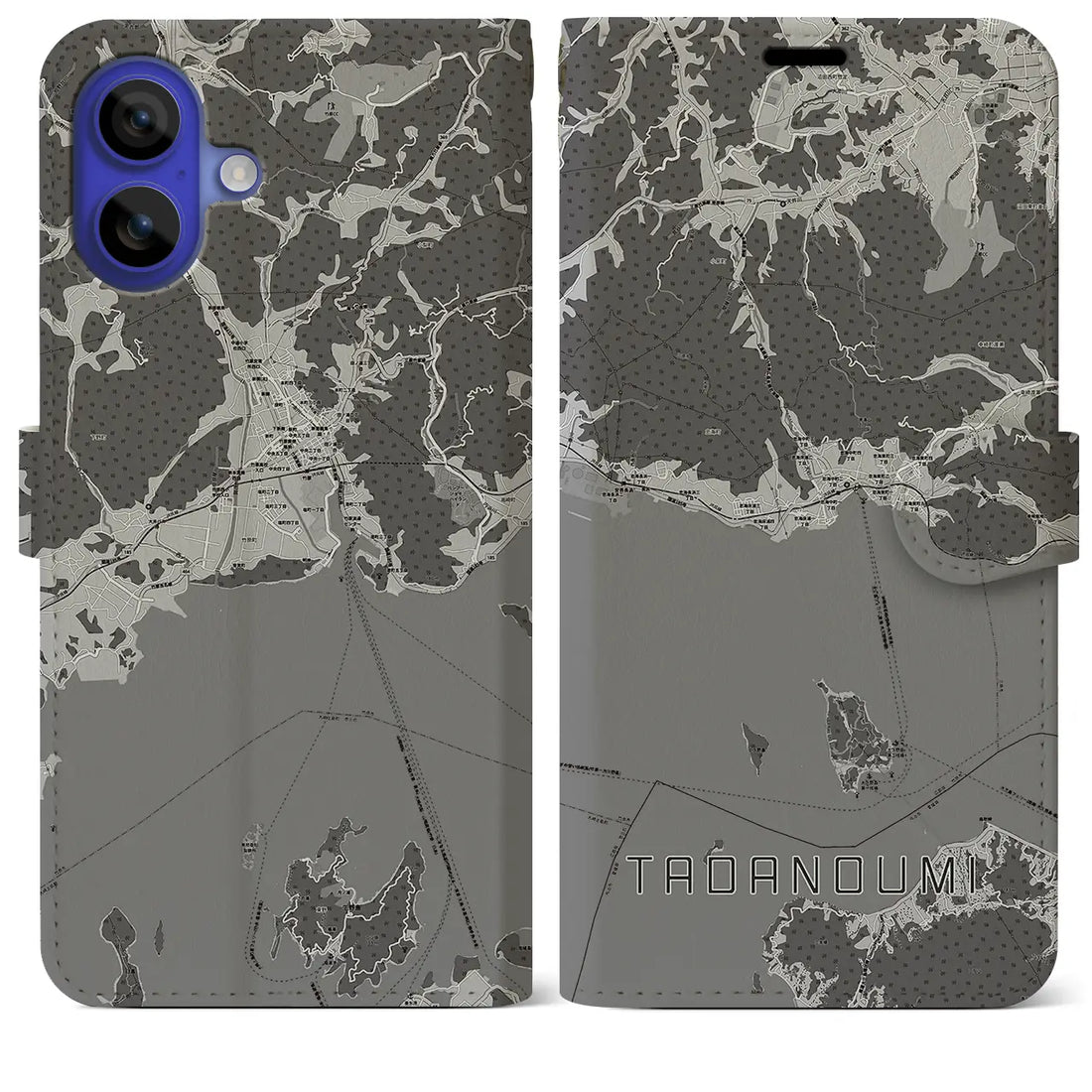 【忠海(広島県)】地図柄iPhoneケース(手帳タイプ)モノトーン・iPhone 16 Pro Max 用