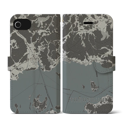 【忠海（広島県）】地図柄iPhoneケース（手帳タイプ）モノトーン・iPhone SE（第3 / 第2世代） / 8 / 7 / 6s / 6 用