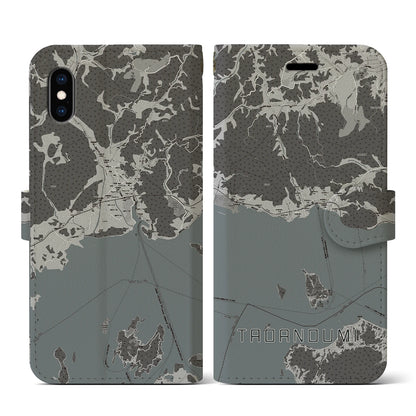 【忠海（広島県）】地図柄iPhoneケース（手帳タイプ）モノトーン・iPhone XS / X 用