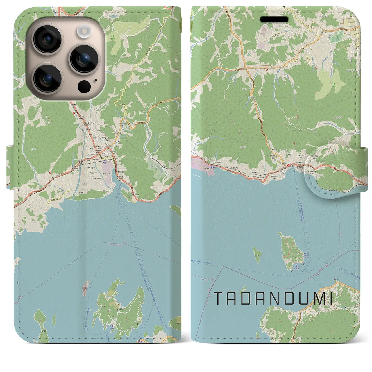 【忠海（広島県）】地図柄iPhoneケース（手帳タイプ）ナチュラル・iPhone 16 Plus 用