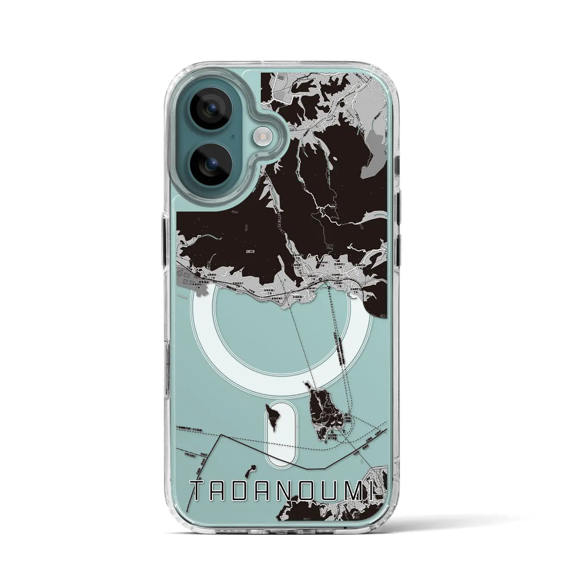 【忠海（広島県）】地図柄iPhoneケース（MagSafeタイプ）モノトーン・iPhone 16 Pro 用