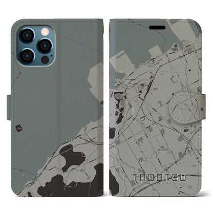 【多度津（香川県）】地図柄iPhoneケース（手帳タイプ）モノトーン・iPhone 12 / 12 Pro 用