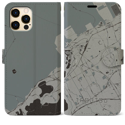 【多度津（香川県）】地図柄iPhoneケース（手帳タイプ）モノトーン・iPhone 12 Pro Max 用