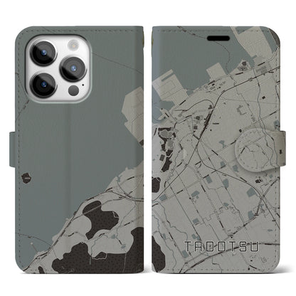 【多度津（香川県）】地図柄iPhoneケース（手帳タイプ）モノトーン・iPhone 14 Pro 用