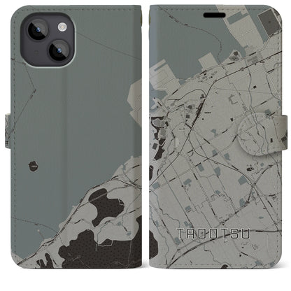 【多度津（香川県）】地図柄iPhoneケース（手帳タイプ）モノトーン・iPhone 14 Plus 用